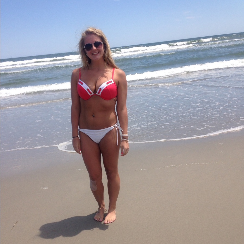 Red and white bikini top